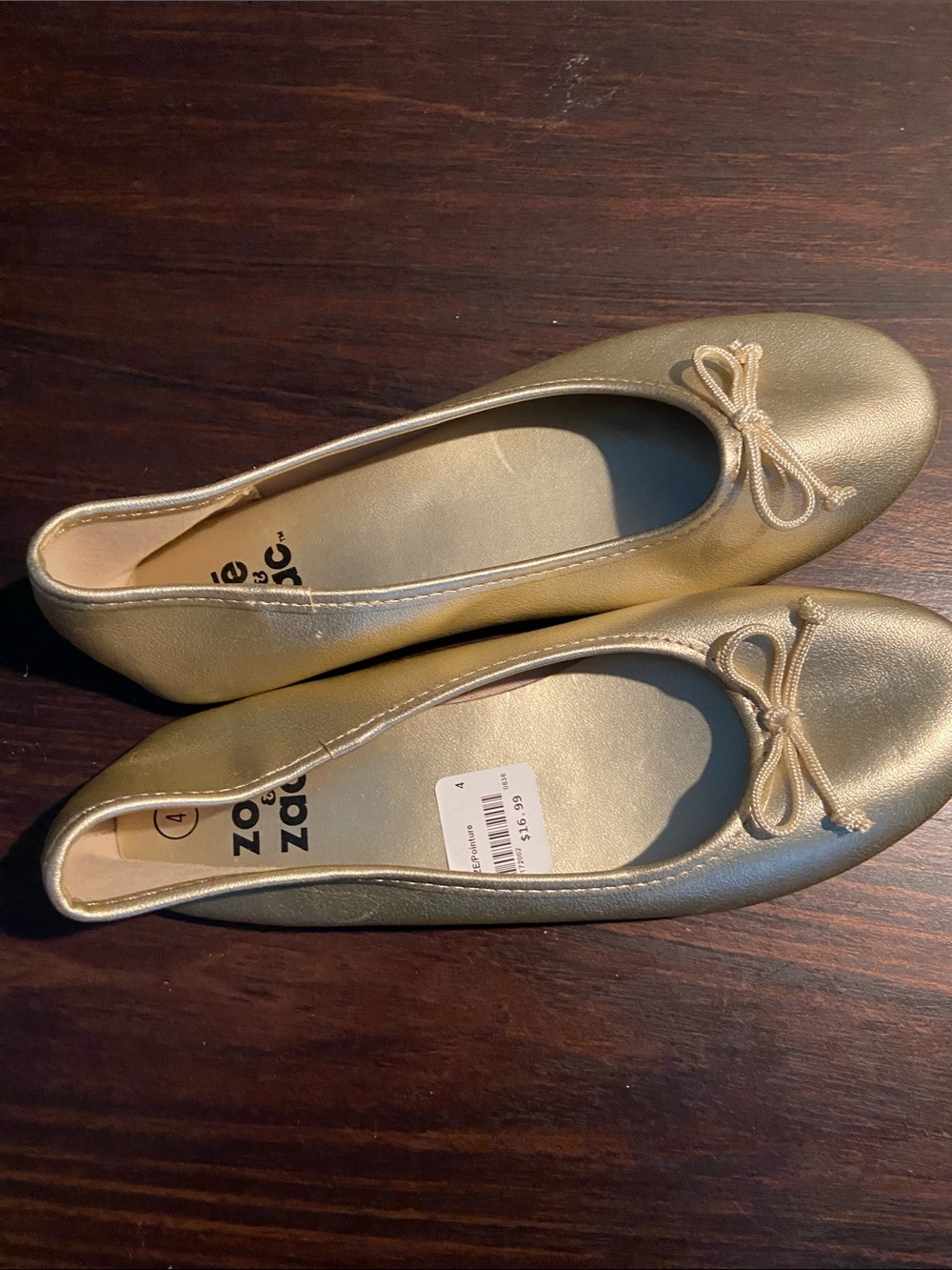 Zoe & Zac Metallic Gold Bow Ballet Flats Big Girl size 4